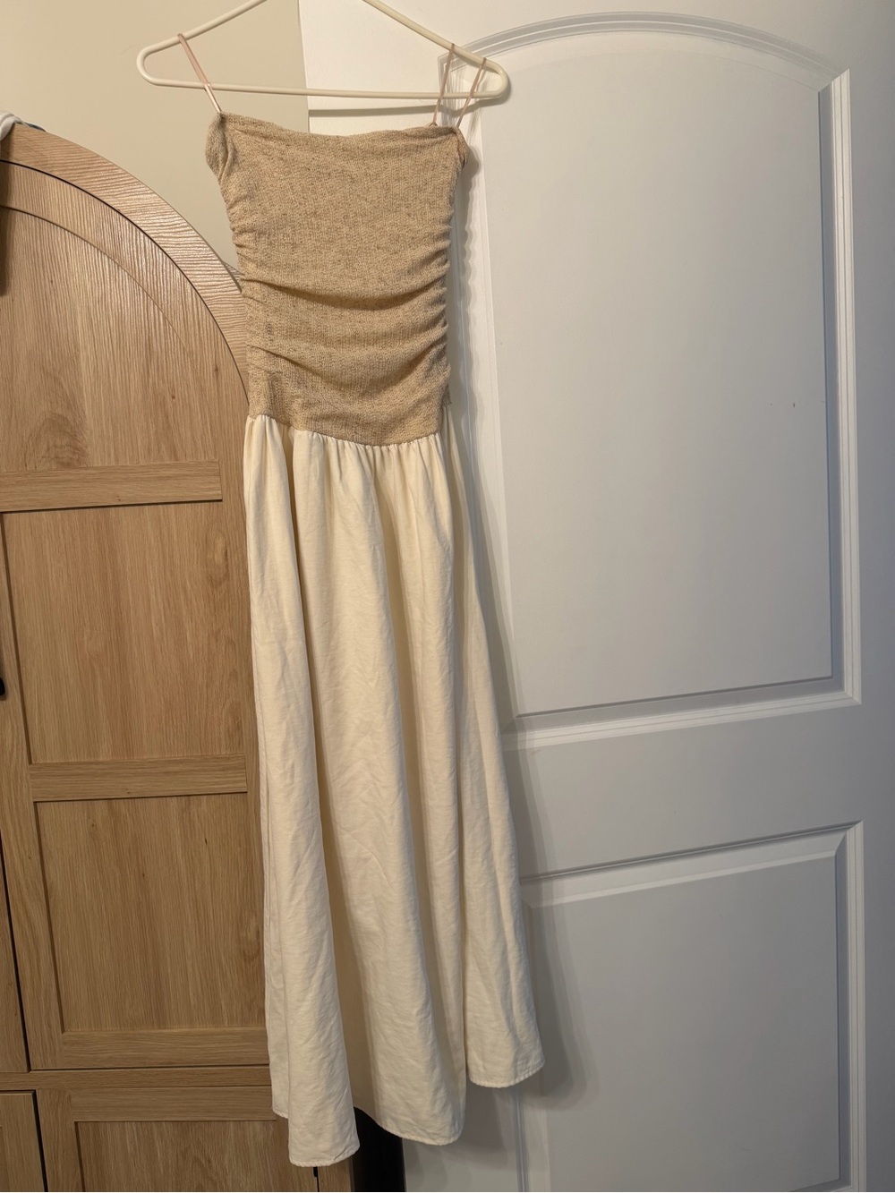Zara Sleeveless Two-Tone Beige Bodice & Cream Midi Dress